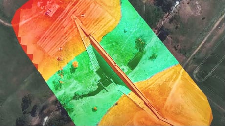 Digital map of a dam showing how drone data can be analyzed to show elevation measurements