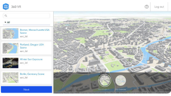 Web scene of a cityscape of Berlin showing green spaces and land with additional web scenes available in the left panel