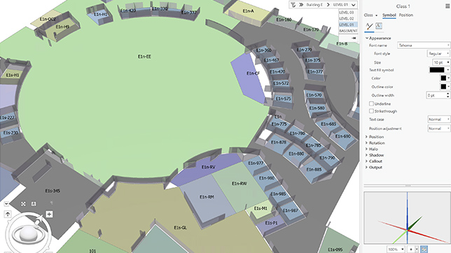 3D indoor map of a large office building with square offices and a circular atrium at the center of the map,3D indoor map of a large office building with square offices and a circular atrium at the center of the map