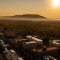 A birds-eye-view of student housing at Penn State University showing many buildings and the horizon