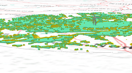 A model of land with illustrated green structures