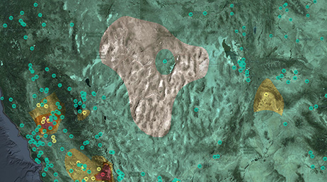 A map showing air quality in the communities with green, red, and yellow indicators