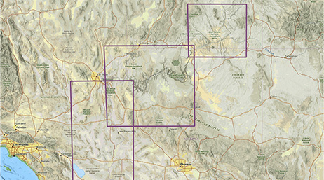 A map with two squares and a triangle over important land