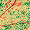 A heat map with varying shades of red, yellow, and green