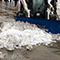 A snowplow moving and piling dirty snow away from a street