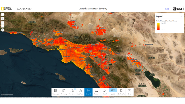 A map of Southern California with the majority of the region shaded in reds, oranges, and yellows